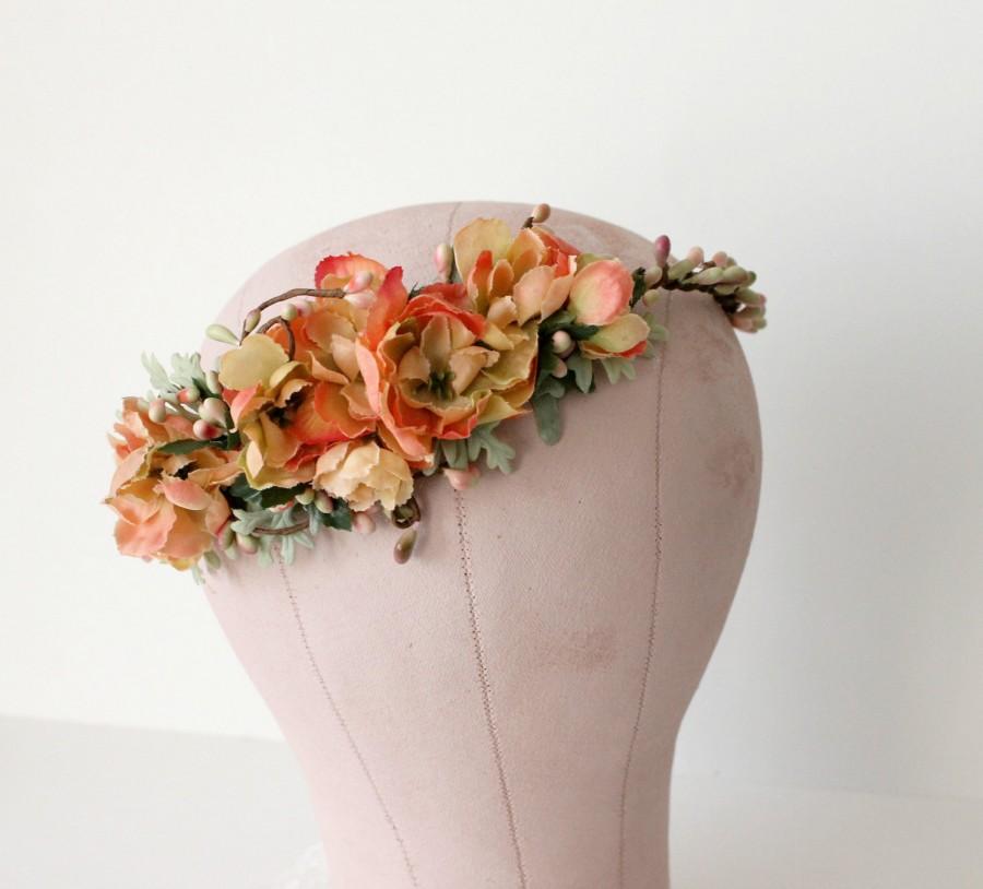 Wedding - Citrus Roses Floral Crown. bridal flower crown, Boho bridal crown. Woodland. Rustic. Autumn Flower Crown, fall, Flower Crown, Bridal
