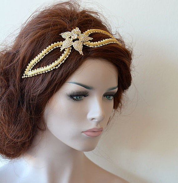 Wedding - Bridal Gold Rhinestone Headband, wedding Headband, wedding Accessories, Bridal Accessories, Bridal Hair Accessories, Vintage Style