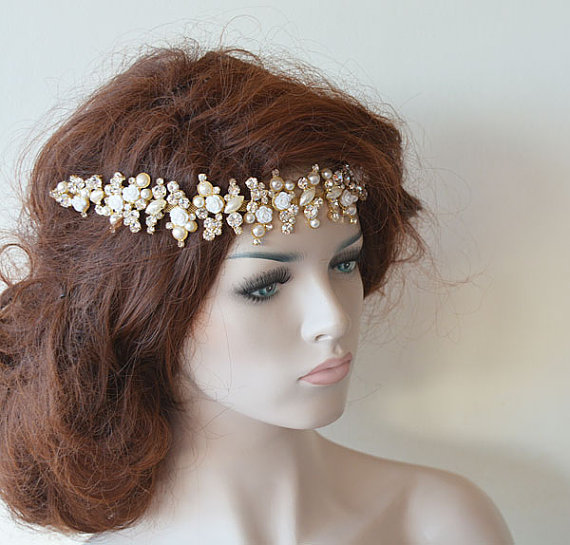 Mariage - Bridal Gold Rhinestone Headband, wedding Headband, wedding Accessories, Bridal Accessories, Bridal Hair Accessories, Vintage Style