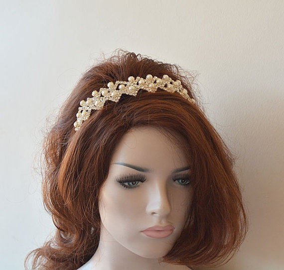 زفاف - Bridal Crown, Wedding Crown, Rhinestone and Pearl Tiara, Bridal Headband, Bridal Hair Accessory, Wedding hair Accessory