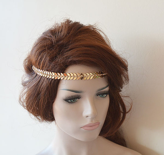 Mariage - Bridal Gold Rhinestone Headband, Leaf Wedding Headband, wedding Accessories, Bridal Accessories, Bridal Hair Accessories, Vintage Style