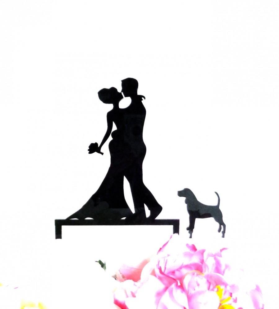 Mariage - DOG LOVER Silhouette Wedding Cake Topper Bride + Groom + Dog Pet Family of 3 Silhouette Wedding Cake Topper Bride and Groom Cake Topper