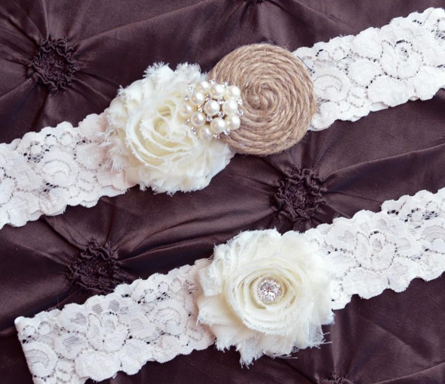 Mariage - Wedding Garter, Bridal Garter Set, Ivory Lace Garter, Rustic Garter, Toss Garter, Rustic Shabby Wedding Garter Belt,  Rustic  Garter