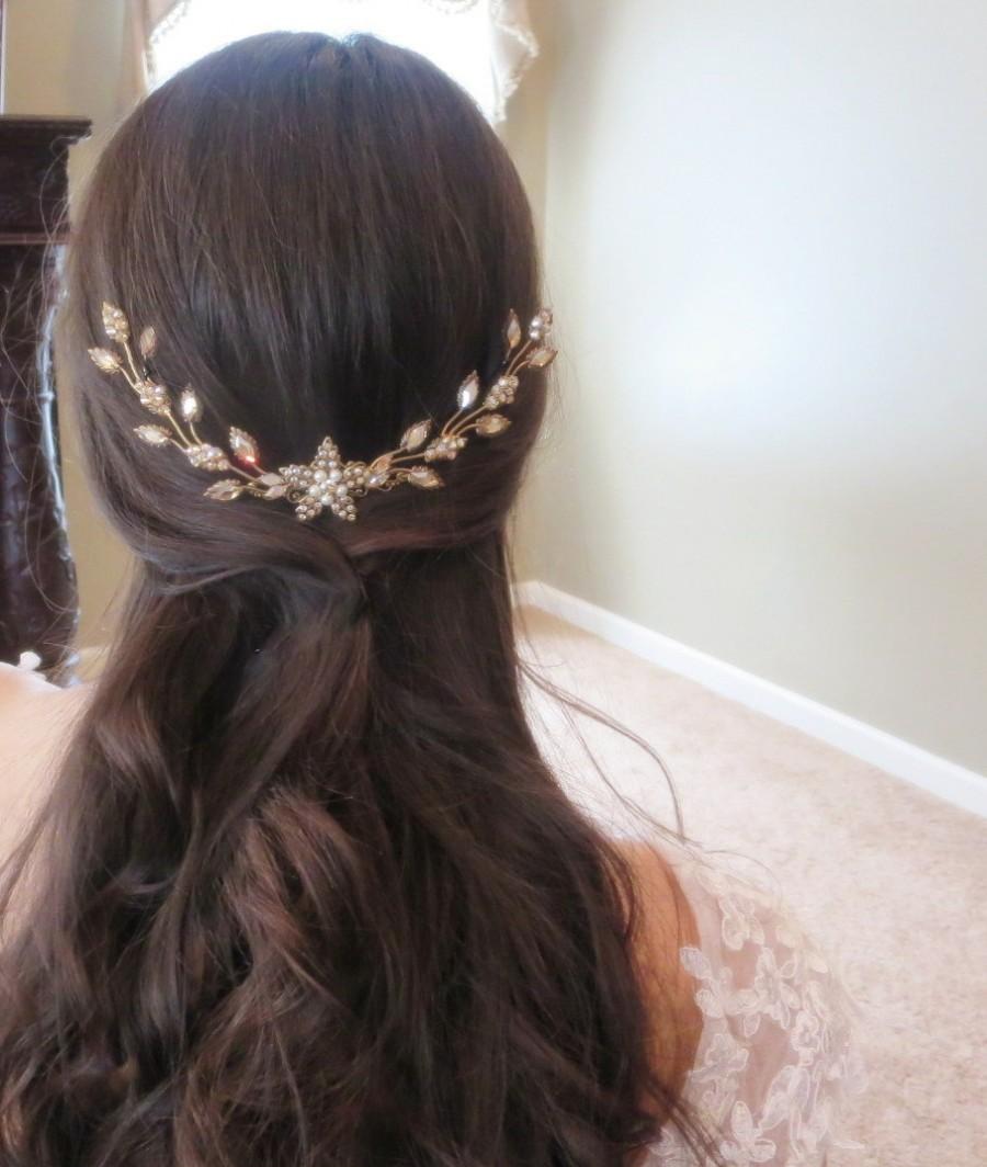 Hochzeit - Gold Wedding headpiece, Crystal Bridal headpiece, Bridal hair comb, Leaf headpiece, Swarovski Golden shadow crystal, Vintage headpiece