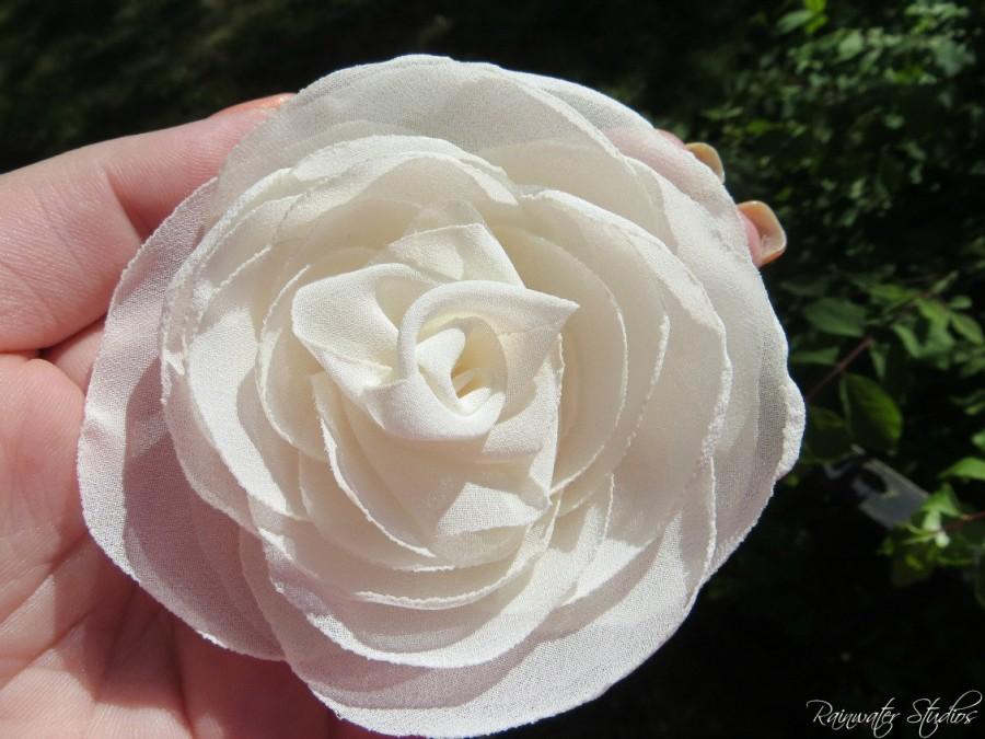 زفاف - Wedding Hair Flower, Eggshell/Buttermilk Chiffon Rose Hair Flower, Flower Girl, Bridal Accessory