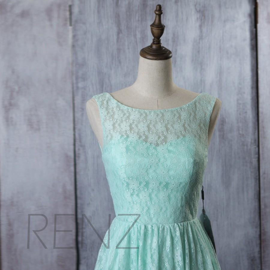 Свадьба - 2015 Mint Lace Bridesmaid dress, Sky Blue Short Wedding dress, Illusion Women Formal dress, Party dress, Prom dress, Evening dress (FL005A)