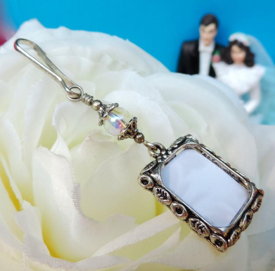 Wedding - Wedding charm. Wedding bouquet photo charm with small picture frame and rainbow glass bead. Bridal bouquet charm. Gift for the bride.