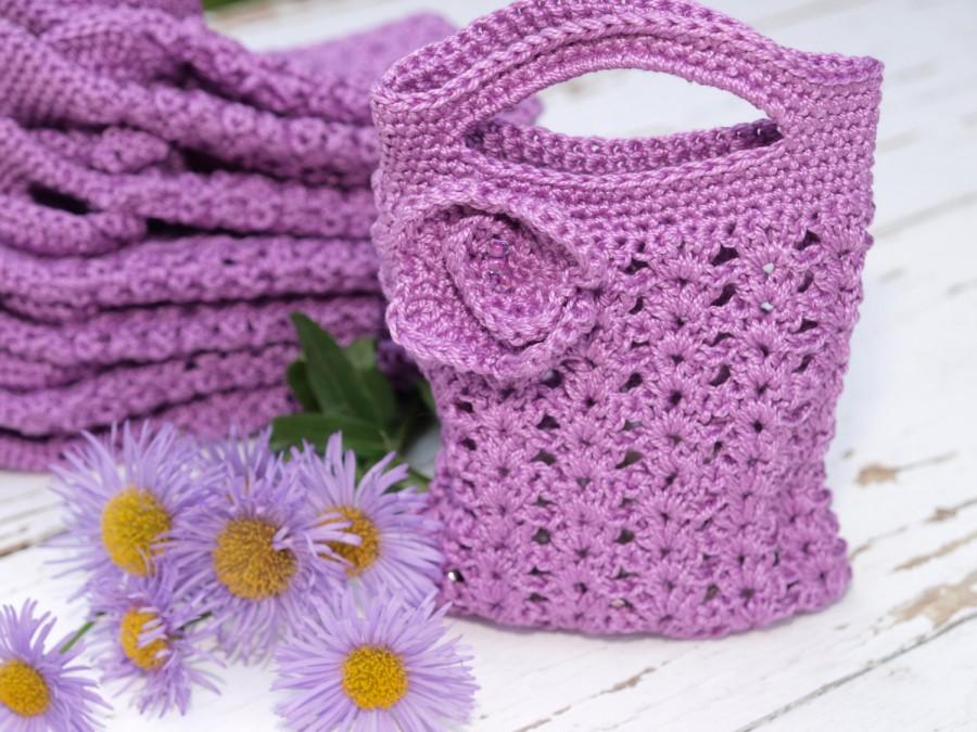 زفاف - Purple Crocheted Gift Bags Mini Tote Bag Bridesmaids Gift Bags Bridal Party Accesories