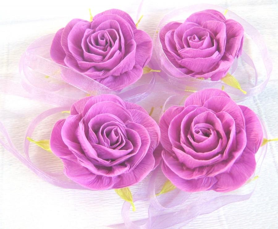 زفاف - lavender rose corsage Prom Flowers Baby Shower Corsage bridal corsage cuff bracelet wrist corsage flower girl bracelet Purple Wedding Flower