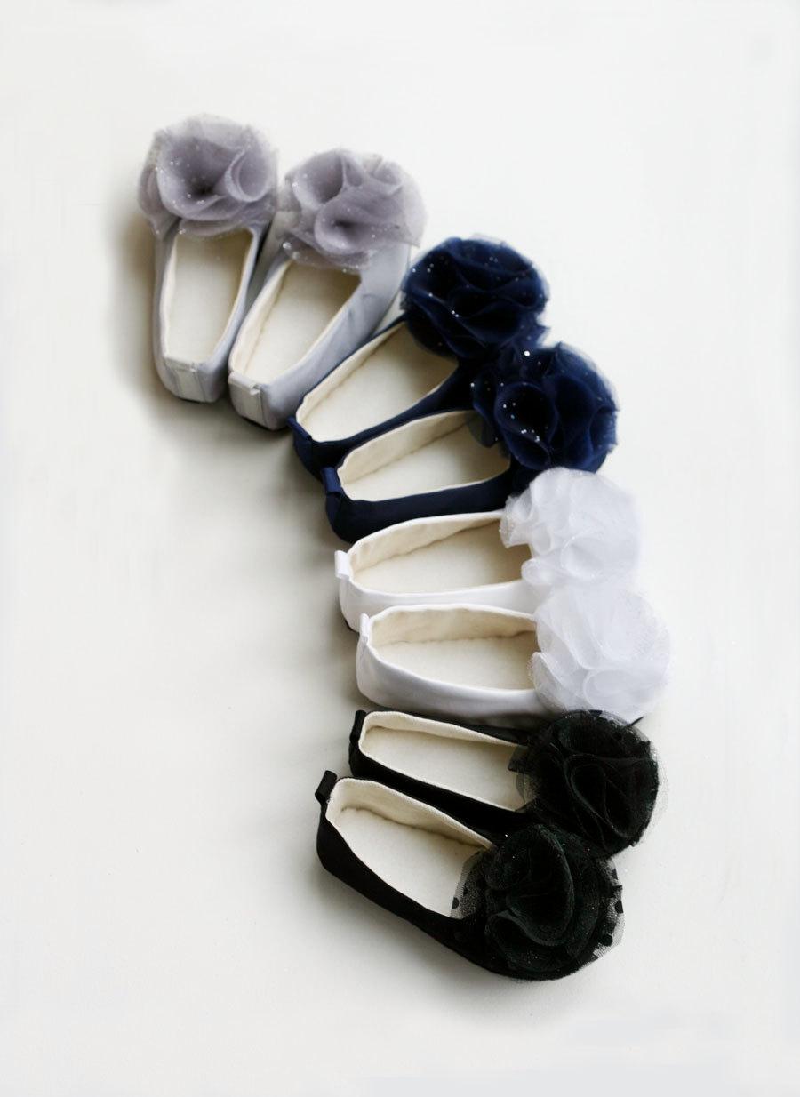 white satin flower girl shoes