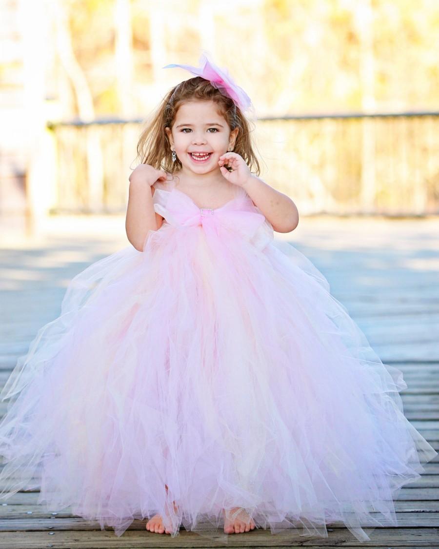 Свадьба - Blush Flower Girl Tutu Dress--Organza Bow--Available in Many Color Combinations----Perfect for WEDDINGS