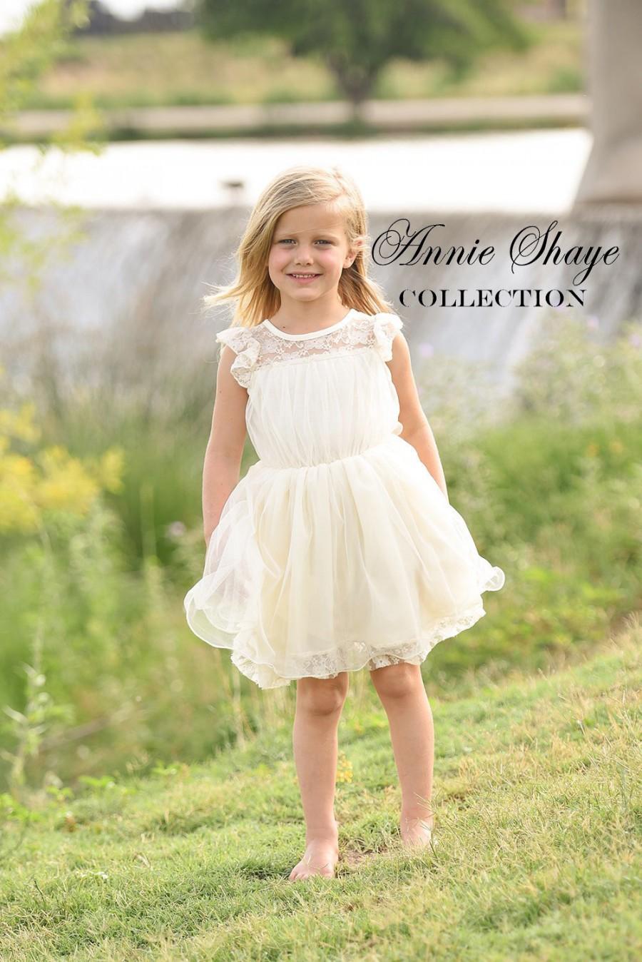 زفاف - The Olivia by Annie Shaye Collection - Ivory Flower Girl Dress, Girls Lace Dress, Chiffon, Lace, Tulle Flower Girl Dress, Lace Toddler Dress