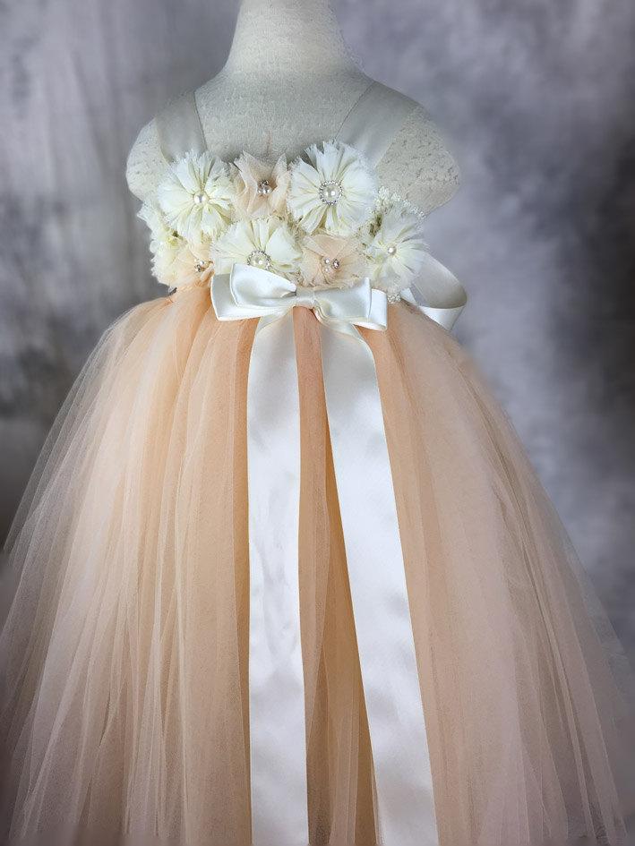 Wedding - TUTU Flower girl dress Ivory + champagne chiffon Tutu dress Wedding dress Birthday dress Party Dress Newborn 2T to 8T