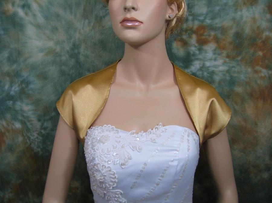 زفاف - Gold sleeveless satin wedding bolero jacket shrug