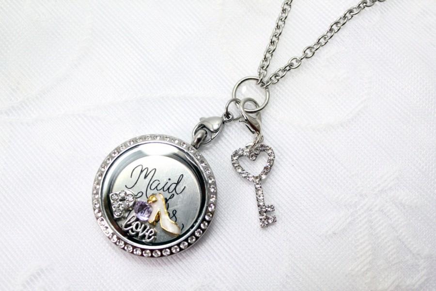 Свадьба - Maid Of Honour Gift, Bridesmaid Gift, Maid of Honour Necklace, Bridesmaid Necklace, Personalized, Floating Locket