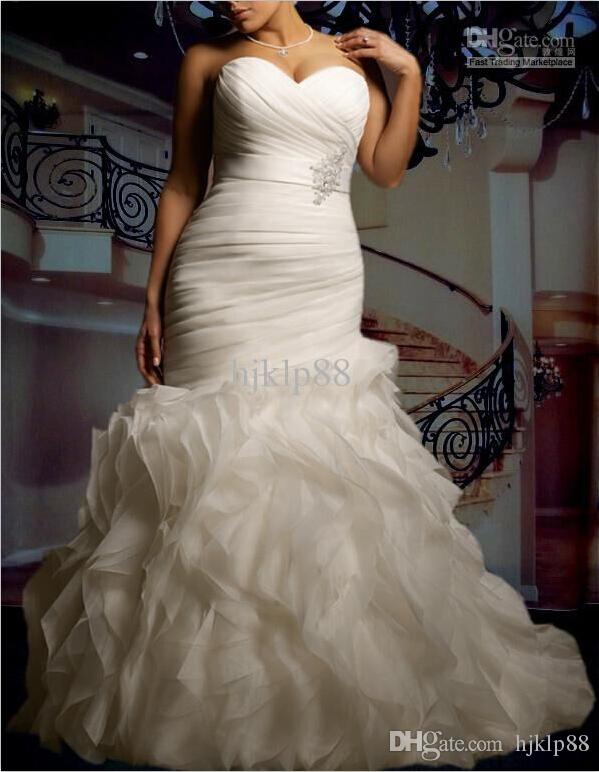 Hochzeit - New Custom Plus Size Sexy Sweetheart Strapless Beautifully Organza Mermaid Wedding Dress Bridal Gown Mermaid Wedding Dresses With Sleeves Modest Bridal Gowns From Hjklp88, $110.27