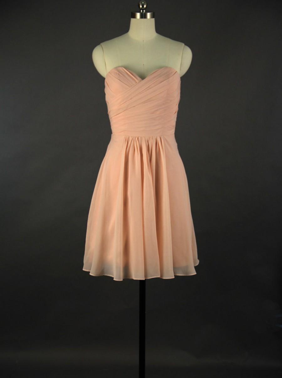 Свадьба - A-Line Sweetheart Pearl Pink Short Bridesmaid Dress,Chiffon Bridesmaid Dress With Ruffle