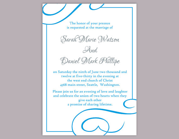Свадьба - DIY Wedding Invitation Template Editable Word File Instant Download Printable Invitation Turquoise Wedding Invitation Blue Invitations