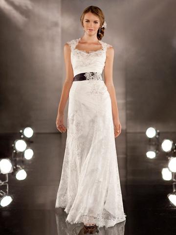 Mariage - Luxurious Sheath Wedding Dress Overlay Lace Illusion Neckline and Keyhole Back