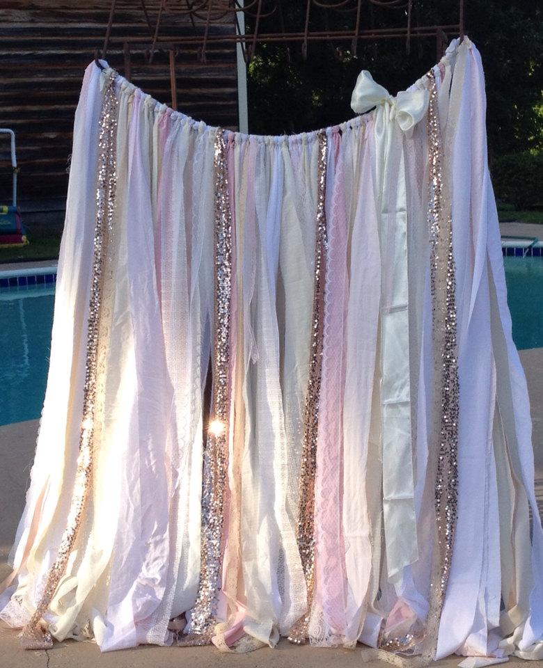 زفاف - Blush and Rose Quartz Backdrop Rose Gold Sequin garland 6 x 6 ribbon curtain Sparkly Glitter Blush Pink Rose Ivory White Wedding backdrop