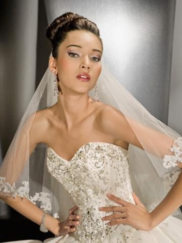 Wedding - Sparkling Tulle Strapless Classic Beaded Ball Gown Wedding Dress with Semi-cathedral Train