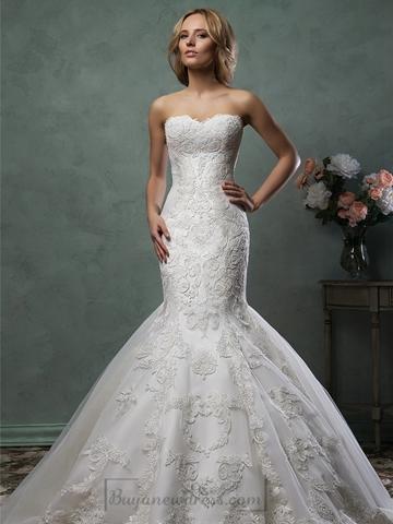 Hochzeit - Scallop Sweetheart Neckline Lace Embroidery Stunning Trumpet Mermaid Wedding Dress