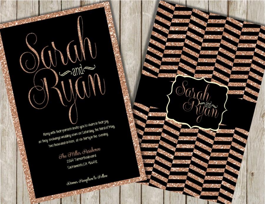 Mariage - Glitter Wedding Invitations, Rose Gold Glitter Invitations, Black and Gold Wedding Invitations, Glitter Invitations, Gold Invitations