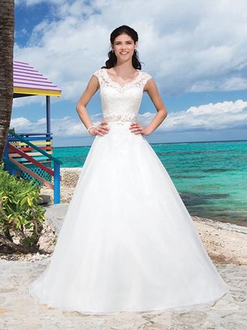 Wedding - Beading And Flowers Corded Lace V-Neck And Cap Sleeves Ball Gown