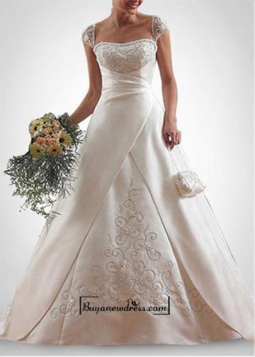 Mariage - Beautiful Elegant Exquisite Satin A-line Wedding Dress In Great Handwork