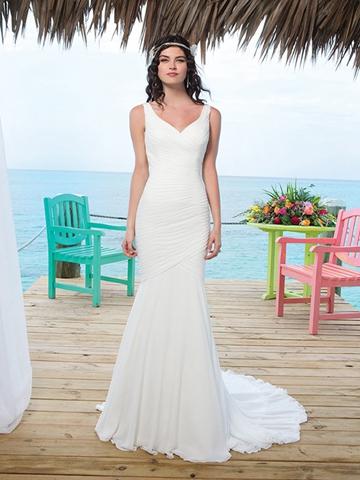 زفاف - Chapel Length Train Chiffon Mermaid Wedding Gown With Asymmetric Embellishment Back