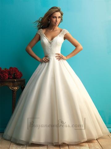 Mariage - Beaded Cap Sleeves A-line Ball Gown Wedding Dress with Scoop Back