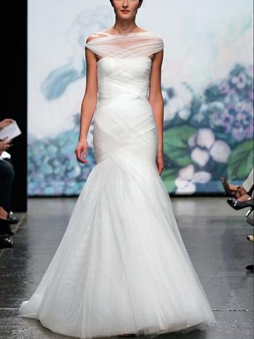 Wedding - Luxury Silk White Trumpet Off-the-shoulder Fall Wedding Dress