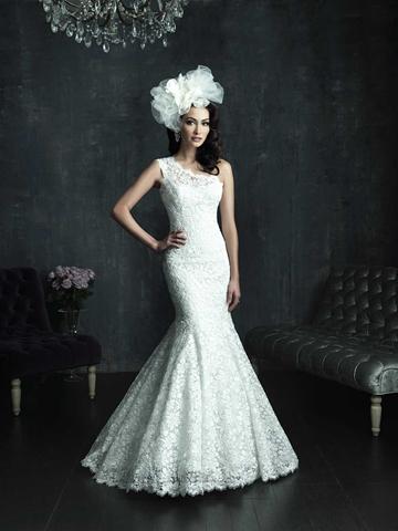 زفاف - Cap Sleeve One-shoulder Lace Appliques Mermaid Wedding Dress
