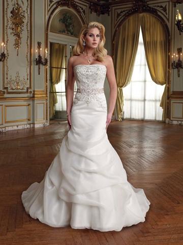 Wedding - Strapless Organza Satin Mermaid Wedding Dress with Crystal Bodice and Pick-up Skirt
