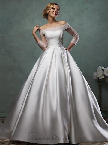 Hochzeit - Off the Shoulder Three Quarter Sleeves A-line Wedding Dress