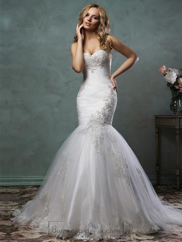 Hochzeit - Strapless Sweetheart Embroidered Bodice Mermaid Wedding Dress