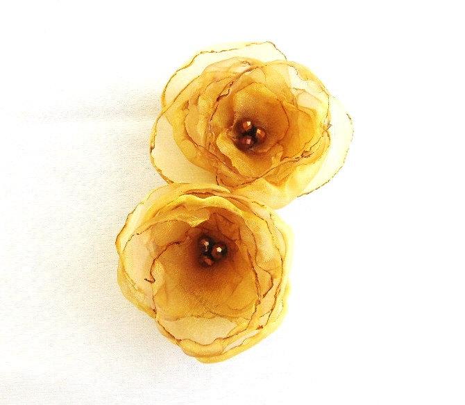 زفاف - Autumn Gold Yellow  Hair Clips -Set Of 2- Fall Wedding Bridal Hair Accessories