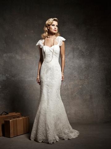 زفاف - Lace Cap Sleeves Sweetheart Mermaid Wedding Dress with Sweep Train