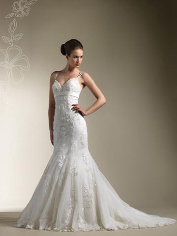 زفاف - Spaghetti Straps Floral Sweetheart Mermaid Wedding Dress with Beaded Lace and Flowers