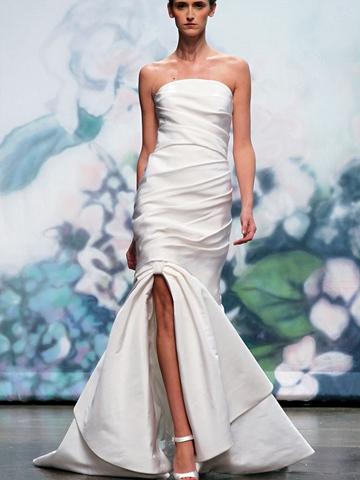 زفاف - Luxury White Faille Strapless Asymmetric Draped Trumpet Fall Wedding Dress