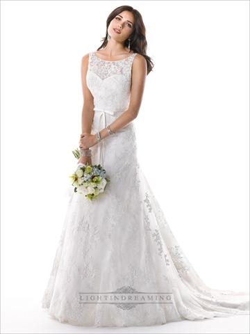 Wedding - Romantic Illusion Bateau Neckline A-line Lace V-back Wedding Dress