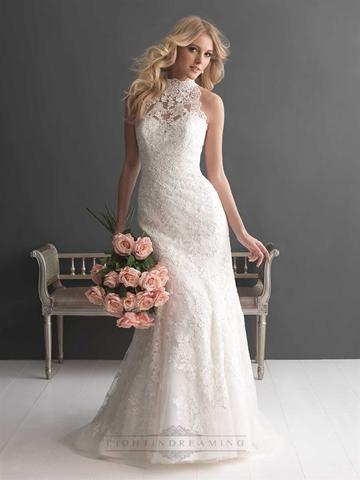 Свадьба - Sheer High Neckline Lace Sheath Wedding Dress