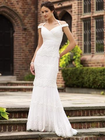 Hochzeit - Off-the-shoulder Ruched Straps Halter A-Line Chiffon Wedding Dress