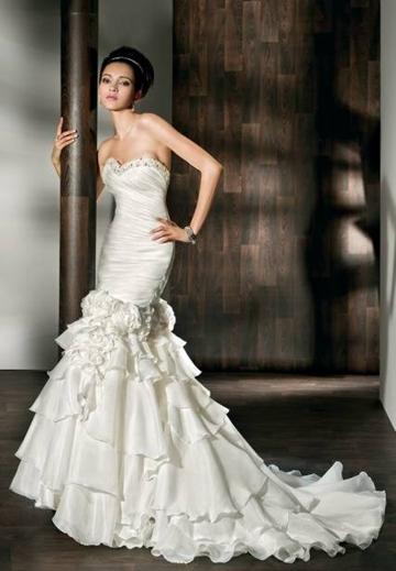 Wedding - Beaded Strapless Sweetheart Neckline Mermaid Satin and Organza 2 in 1 Wedding Dress