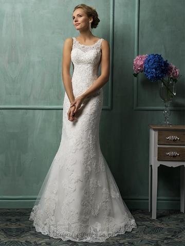 زفاف - Square Neckline Lace Wedding Dresses
