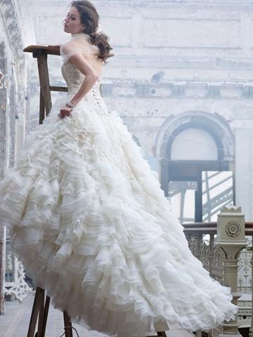 Hochzeit - Organza and Georgette Double Ruffle Skirt Bridal Ball Gown Sweetheart Wedding Dress