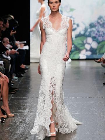 Mariage - Embroidered Lace Sleeveless Trumpet Sheath Floor Length Fall Wedding Dress