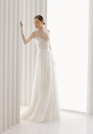 Mariage - Long Sleeves Organza and Lace Jewel A-line Elegant Wedding Dress