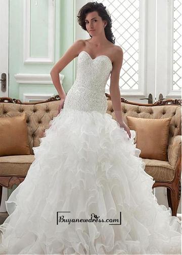 Hochzeit - Alluring Satin&Organza&lace A-line Sweetheart Neckline Dropped Waistline Wedding Dress