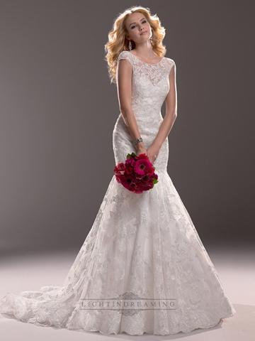 Hochzeit - Cap Sleeves Illusion Bateau Neckline Mermaid Lace Wedding Dress